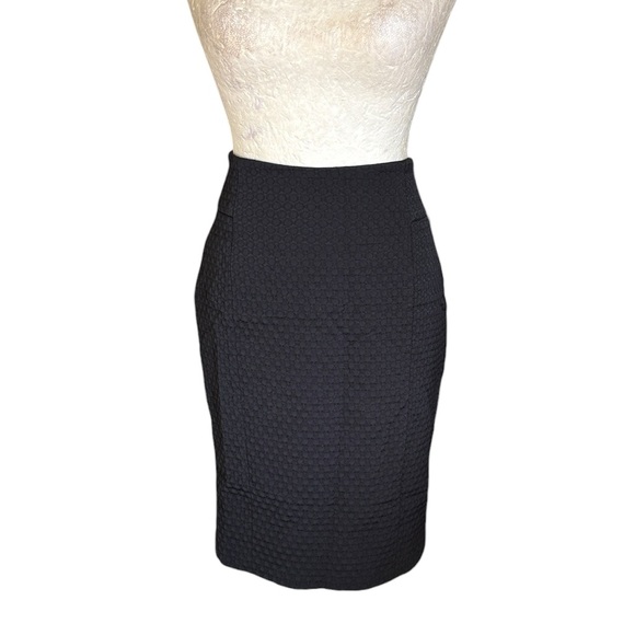Massimo Dutti Black Textured Jacquard High Waist Pencil Skirt - 6